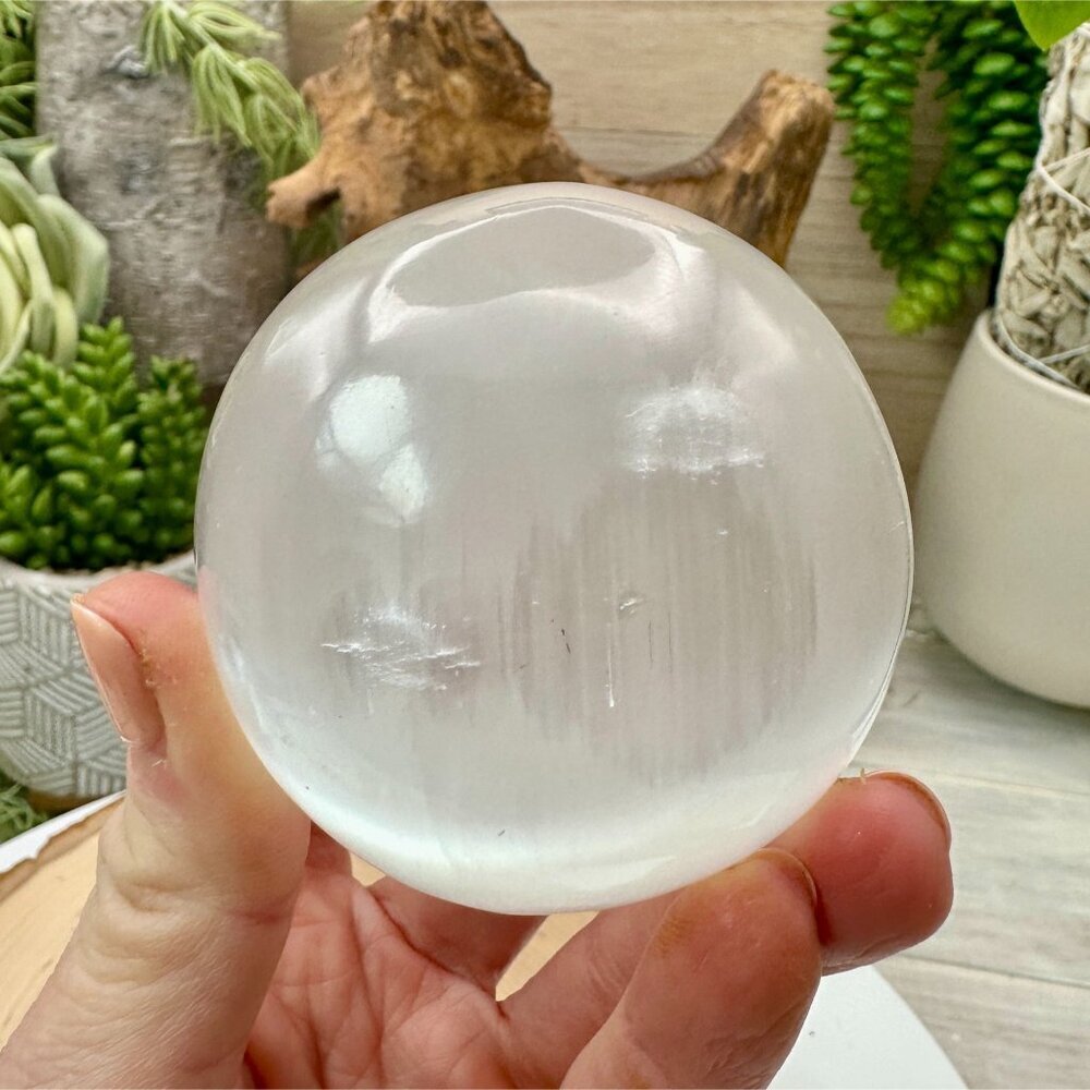 Polished White Selenite Crystal Sphere Meditation Home Decor 2.3 inch Diameter